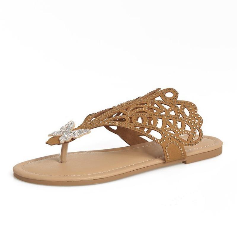 Fashion flat toe sandals large size outer wear rhinestone hollow cool slippers herringbone slippers