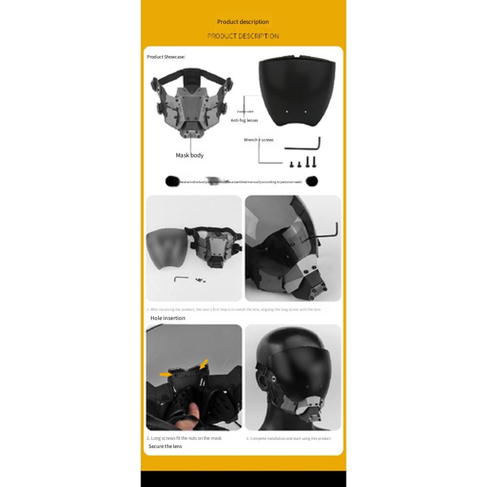 Sci‑Fi Techwear Mechanical Half‑Helmet Mask, Futuristic Cosplay Role‑Play Face Cover For Outdoor Dress‑up Prop