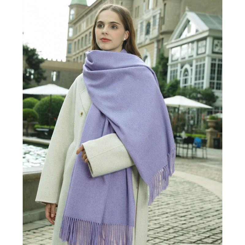 Womens Solid Color Wool Scarf With Fringe Winter Warm Shawl Mens Lightweight Cashmere-Blend Wrap Korean Style