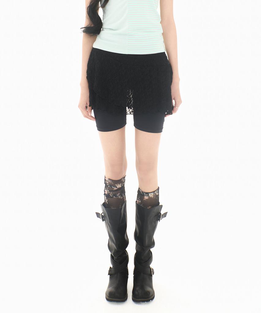 Mileko Lace Layer Wrap Skort Black