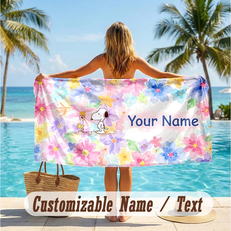 Custom Text Beach Towel, Soft Absorbent Swimming Multi-use TowelSnoopy Peanuts