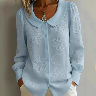 Neues Trendiges und Modisches Vielseitiges Sommer Chiffon Kurzarmhemd mit Einem Baby Doll Kragen für Damen