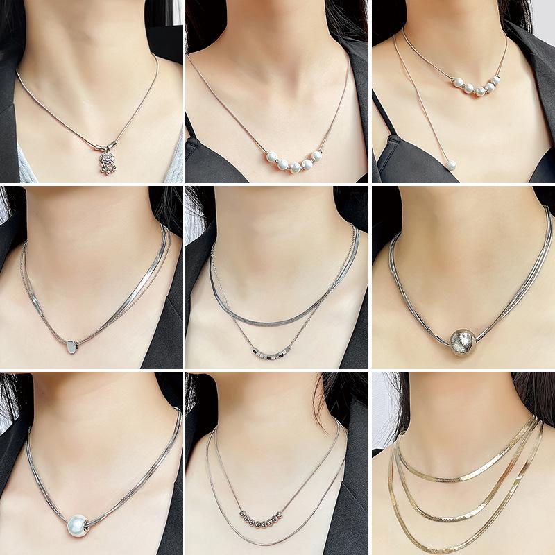 Cold Temperament Multi-Layer Pearl Snake Bone Chain, Niche Neck Chain Personalized Geometric Simple Round Ball Necklace