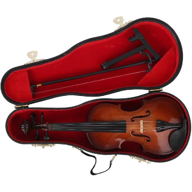 Hand Made Wooden Mini Violin, 7.9in Mini Musical Instrument Model Ornaments With Gift Box - Small Violin Toy for Home Decoration