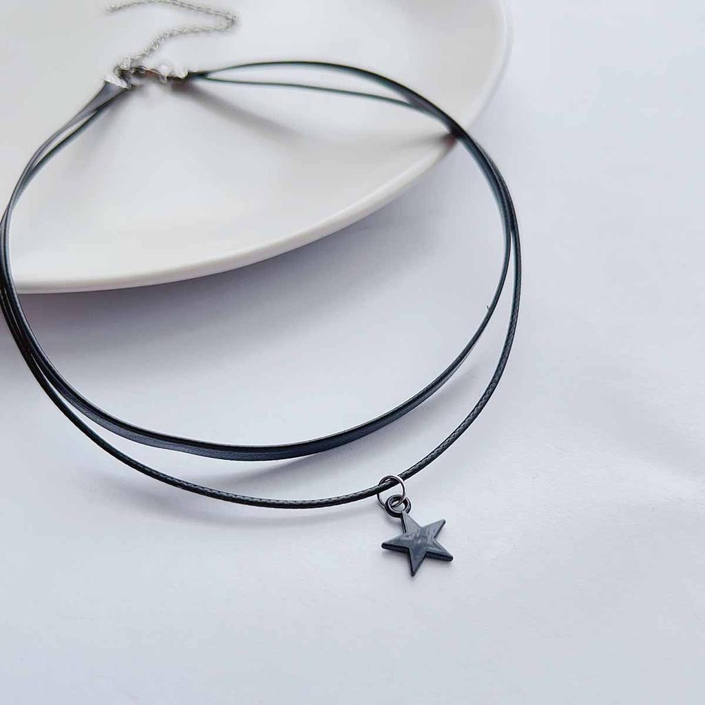 1 a retro fashion personality contracted stars the moon double black leather choker necklace cervical collar neck jewelry neckla