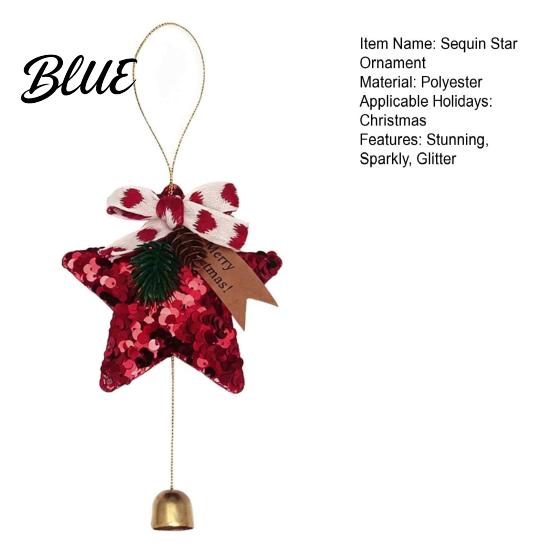 Seasonal Party Supplies Glitter Star Bell Ornaments Sequin Hanging Decoration with Bow Pine Indoor Christmas Tree Trim Cone Sparkly Pendant