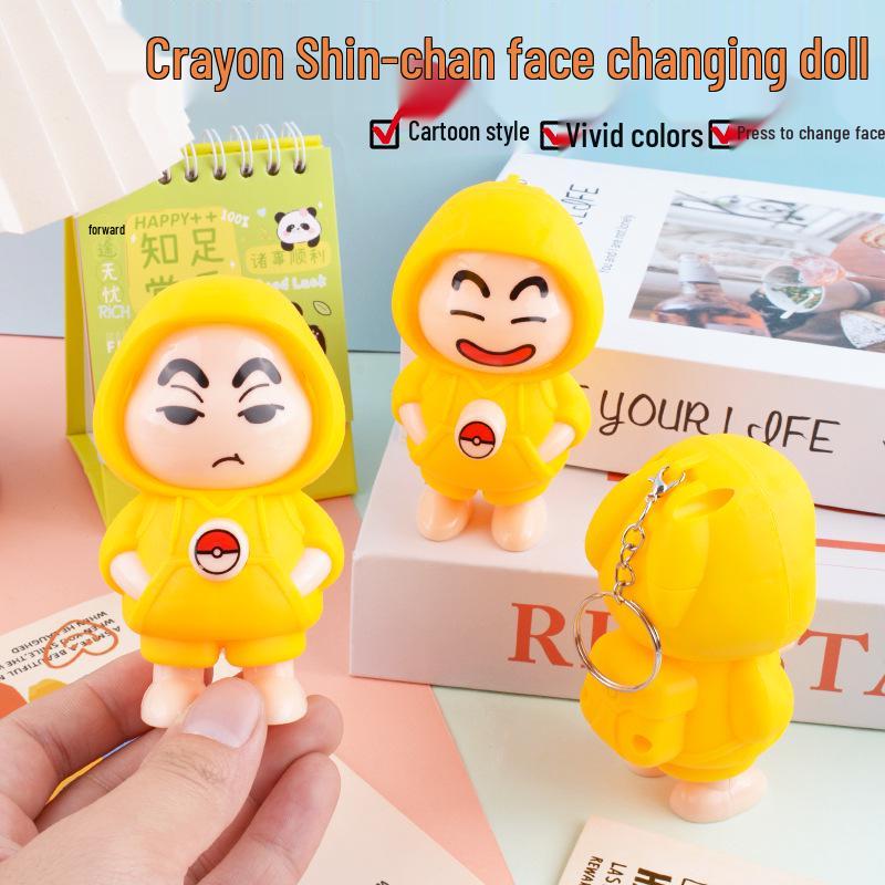 Shin-chan Face-Changing Keychain Toy - Creative Cartoon Figurine Ornament for Stress Relief