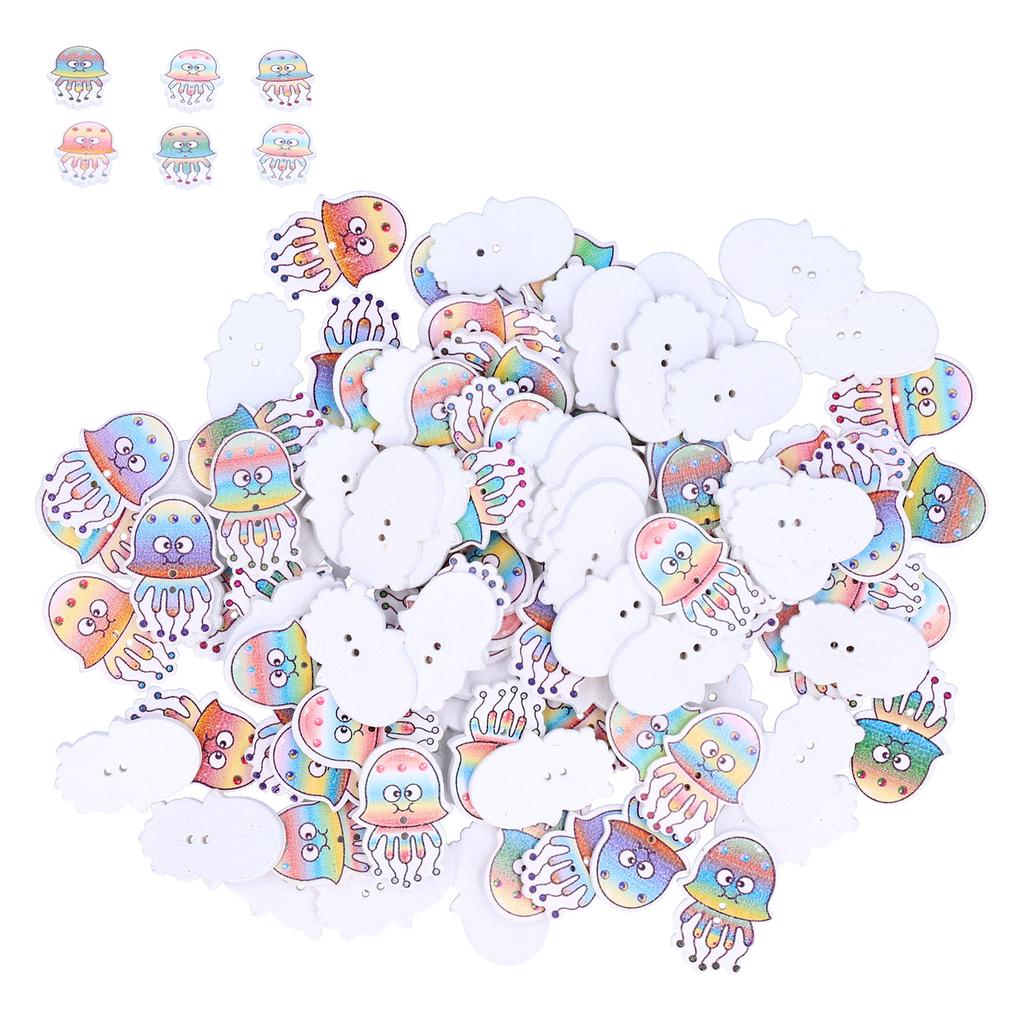 100 szt. Guziki DIY Wzór Meduzy Kolorowe Drewniane Guziki Dodatek do Dekoracji Ubrań