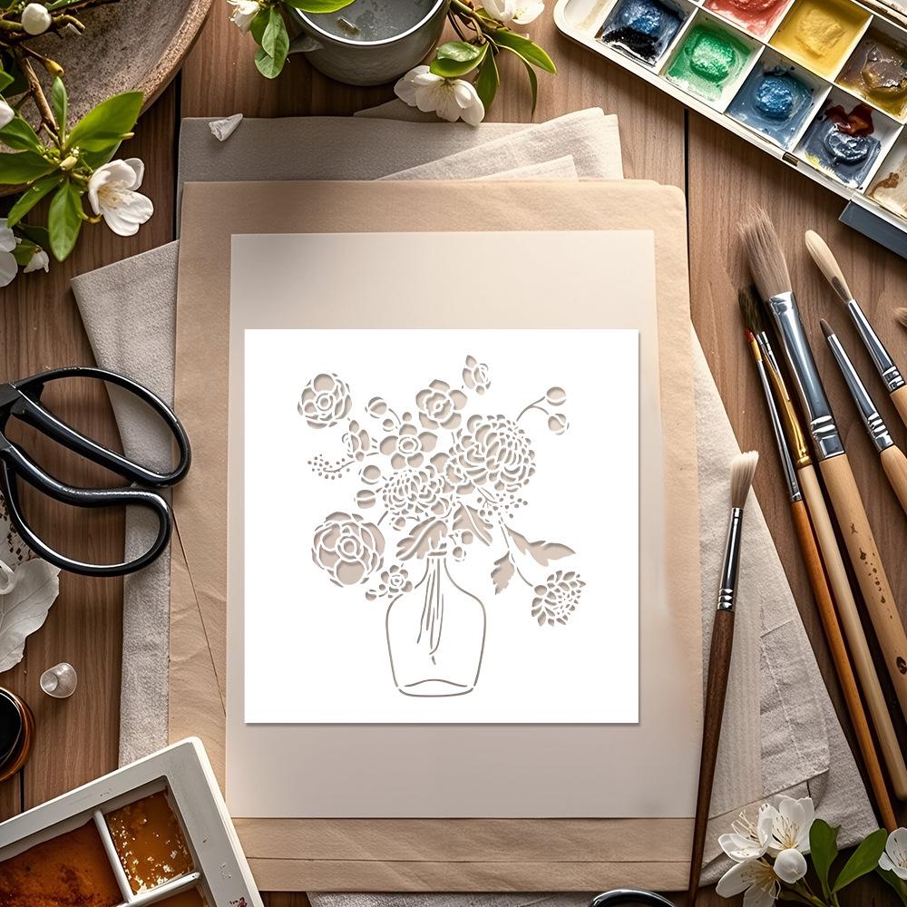 Flower Pattern Painting Stencil for Journal Decoration - Reusable PET Template