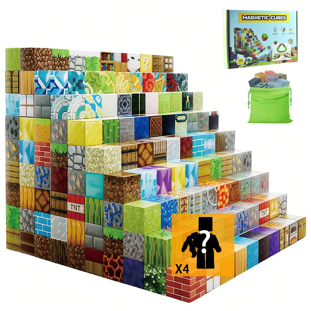 Minecraft-inspired Building Blocks Set, 150 Pieces + 4 DIY Characters, Random Element Set, 3D Puzzle, Minecraft-inspired Toy, Educational Toy,