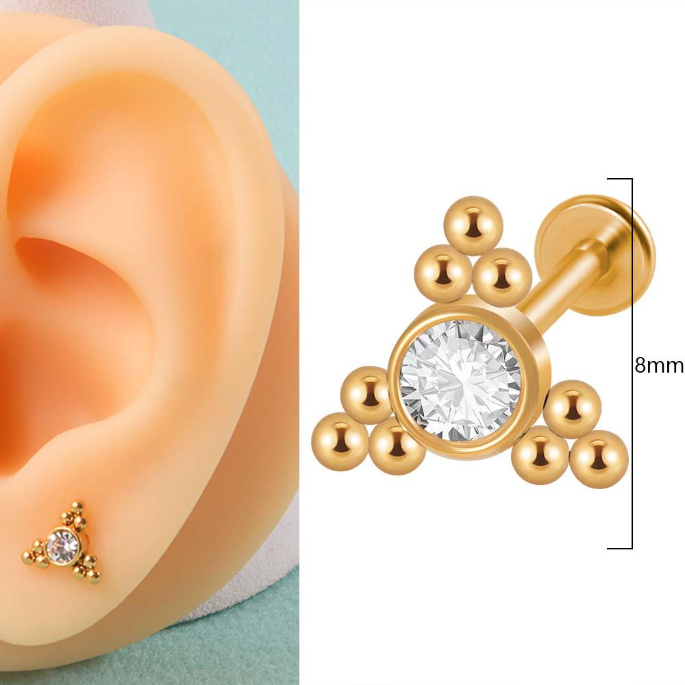 G23 Titan & Stahl 16G CZ Edelstein Dreieck Lippenring Kristall Cluster Ohrring