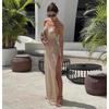 2024 Kintted Cover Up Beach Sexy Halter Sans Manches Voir À Travers Maxi Fente Moulante Robe D'été Bikinis Cover-ups Élégant Halter Beachdress