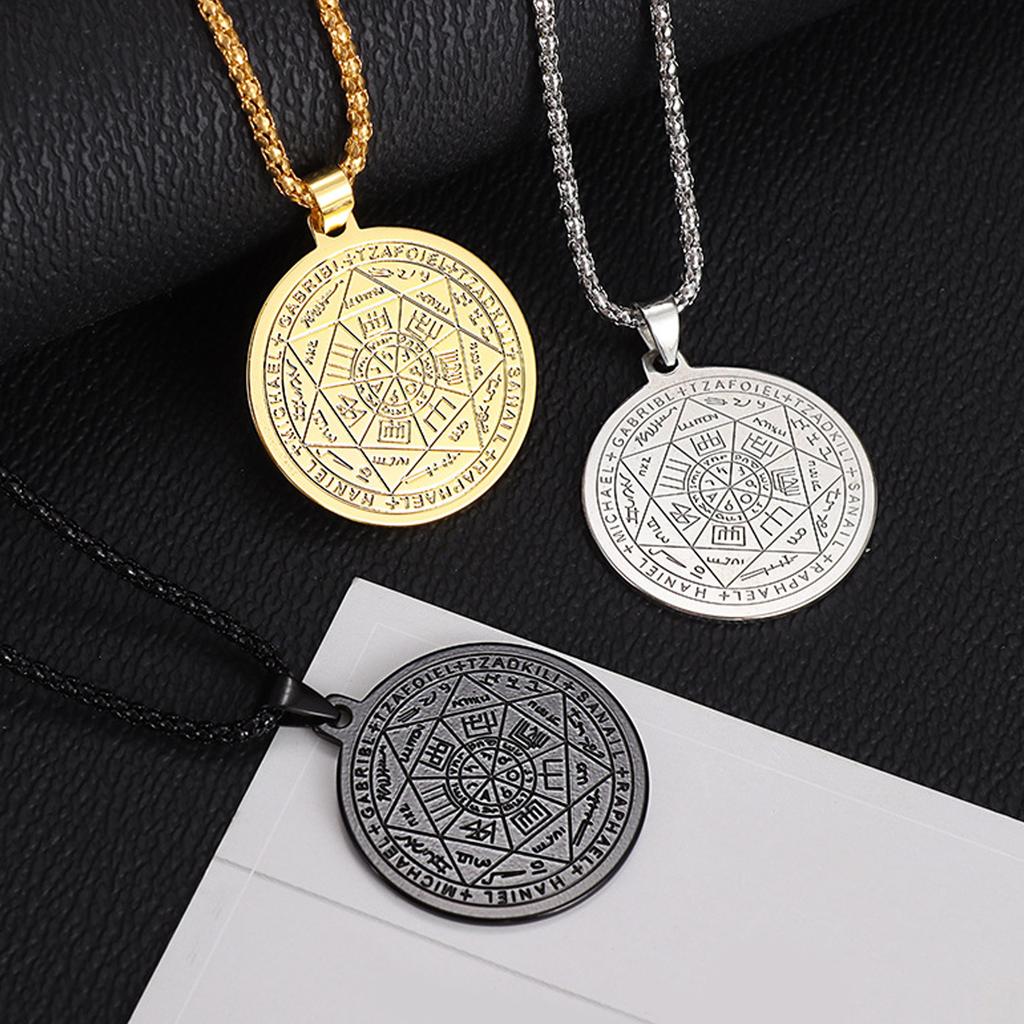 Modern Christian Inspired Pendant Necklace With Mystical Coin Design Sturdy Stainless Steel Chain Spiritual Jewelry Gift