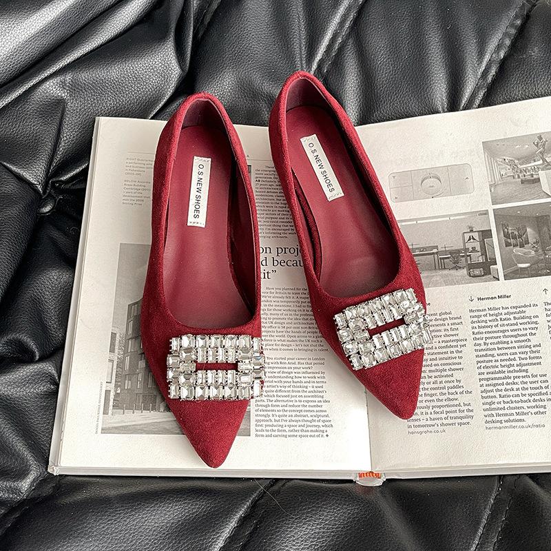 

Spring daily work pointed head shallow mouth square buckle rhinestone beautiful inner height increase four seasons single shoes 40