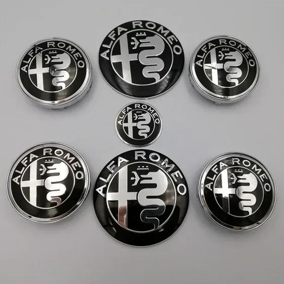7pcs 74mm Car Hood Trunk Steering Wheel Badge for Alfa Romeo Brera 159 New Spider Giulietta 156 Mito Giulia 147 Wheel Center Cap