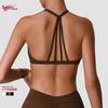 Reggiseno Sportivo da Donna con Scollo all'Americana e Incrocio Frontale, Crop Top Cutout per Allenamento e Yoga con Imbottitura sul Petto