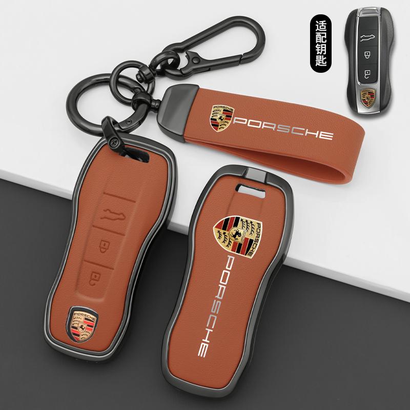 Custodia Cover Guscio Protettivo in Lega di Zinco e Pelle per Chiave Auto Telecomando a 3 Pulsanti per Porsche Panamera Cayenne 971 911 9YA Macan Boxster