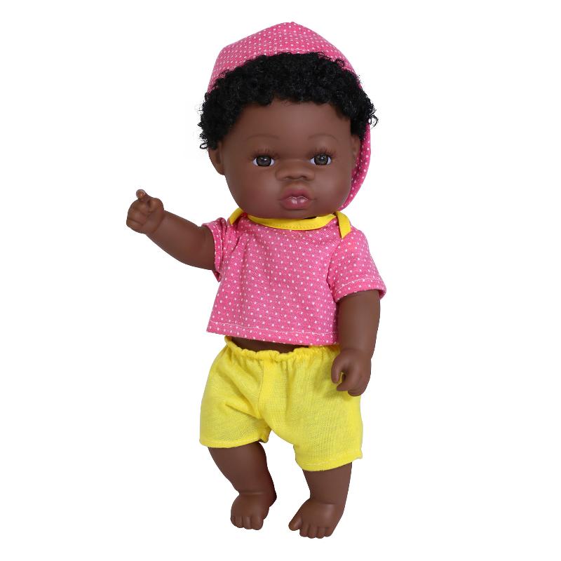 Cute 33cm Black Skin Reborn Girl Dolls with Afro Hair Full Silicone Body Lifelike Newborn Doll Open Eyes Alive Bebe Reborn Doll Children Holiday Gifts