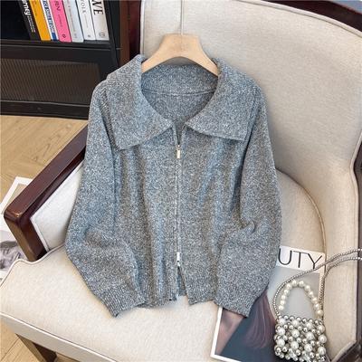 Real Shot Gray Knitted Cardigan Sweater Jacket Women's Loose Lazy Style Advanced Sense Soft Waxy Autumn and Winter Thickened Tide