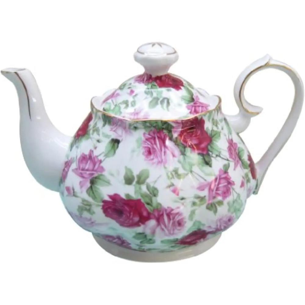 4-1/2-Cup Porcelain Teapot with Blue Cottage Rose Pattern