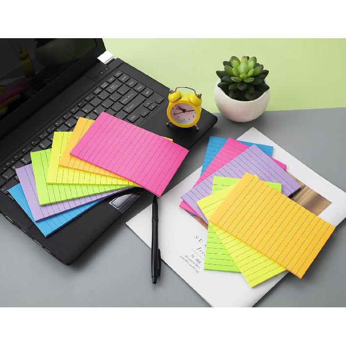 (12 Pack) Lined Sticky Notes 4x6 in,Large Notepads with Lines,Ruled Stickies Super Sticking Power,Office School Memo Note Pads Bright Colors,Post on
