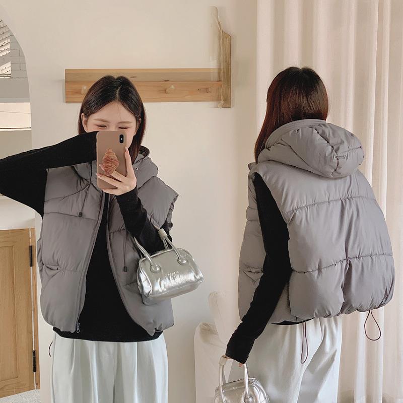 Down cotton vest women's short autumn and winter new student hooded cotton jacket vest cotton vest vest jacket thick