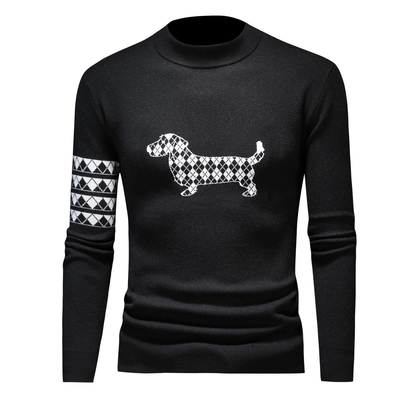 European Winter Men s Half-High Collar Wool Sweater: Trendy Slim Fit, Thick Base Layer Knitwear XL чёрный