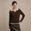 Retro Cable Knit Wool Two-Piece Color Block Lapel Sweater - Women's College Style Slimming Top