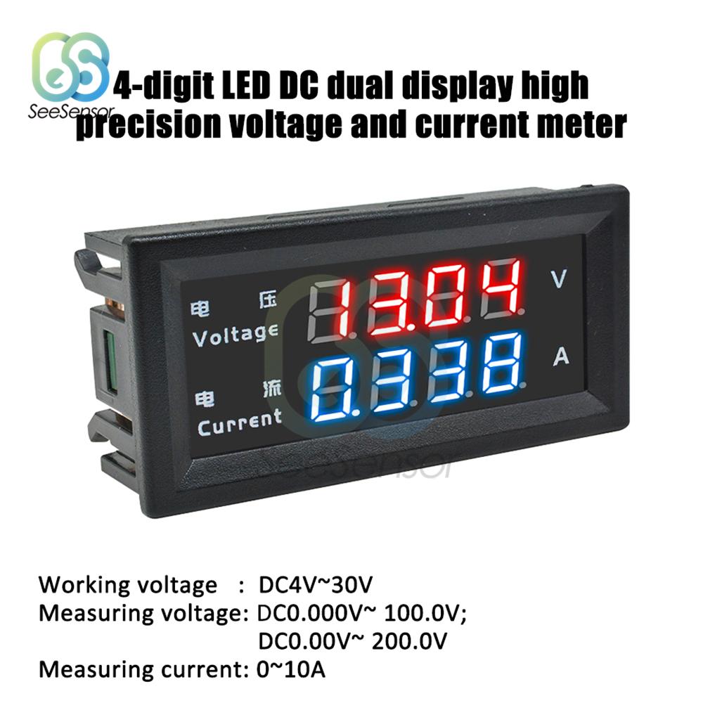 0.28" Dual LED Display 4-digit Mini Digital Voltmeter Ammeter Amp Volt Voltage Current Meter Tester Detector DC 200V 100V 10A