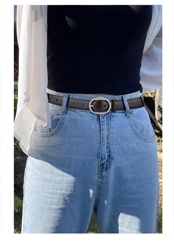 Women's Double-Sided Cowhide Leather Belt - Black, Casual & Versatile for Jeans