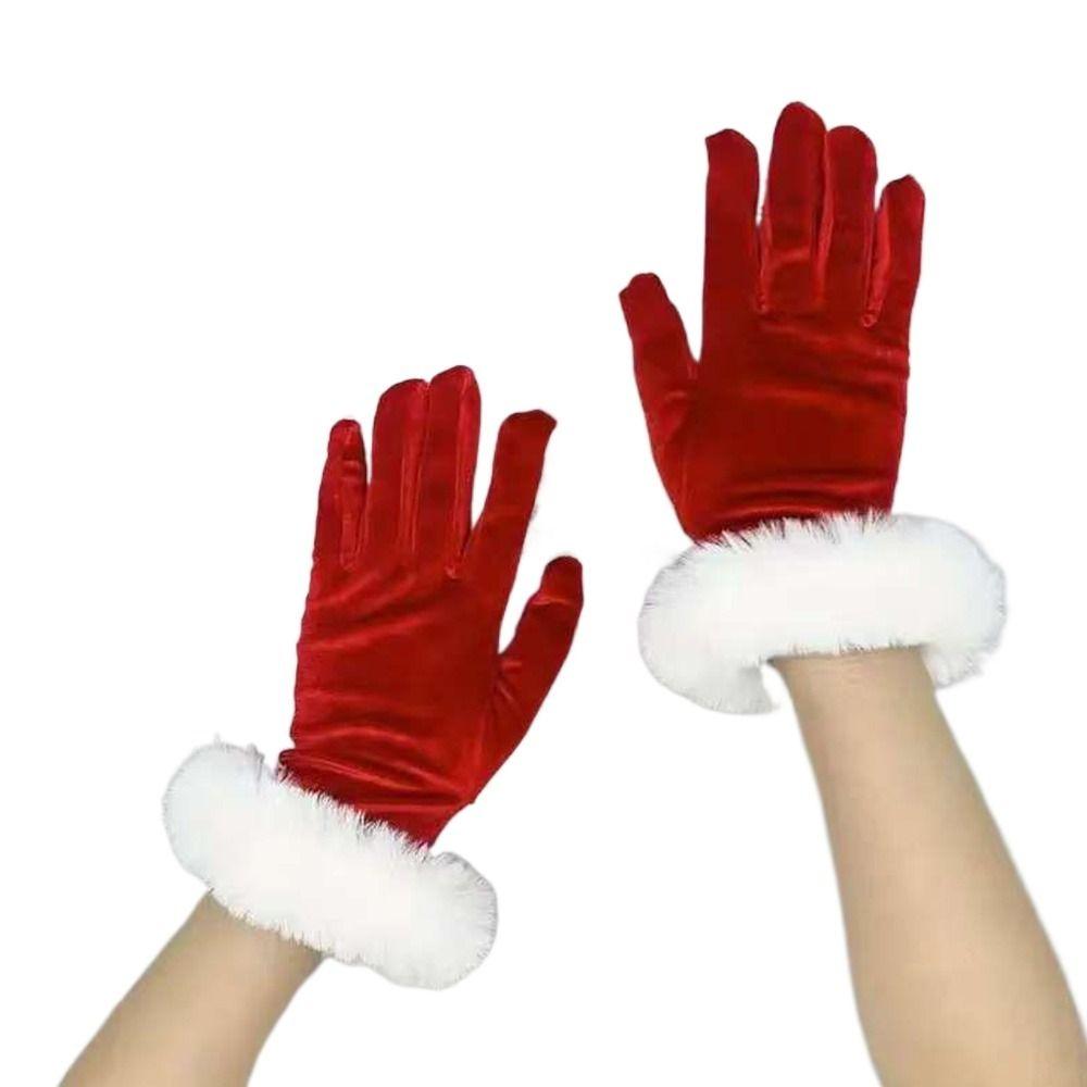 Mit Kunstfellbesatz Feiertags-Fäustlinge Kurze Samthandschuhe Mode Weihnachten Rote Handschuhe Herren Damen