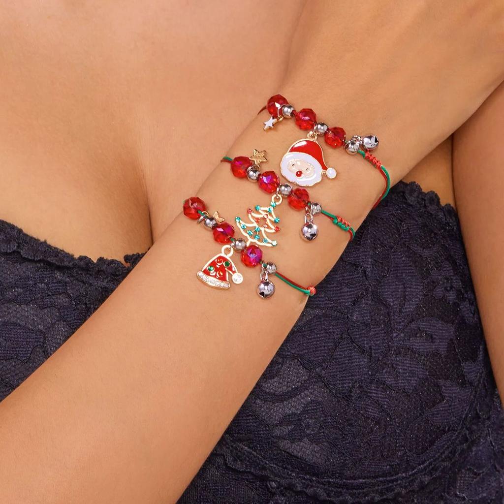 Trendige Weihnachten geflochtene Armbänder für Damen Herren Niedlicher Weihnachtsmann Mondglocken Anhänger Armbänder Schüler Neujahr Schmuck Geschenke