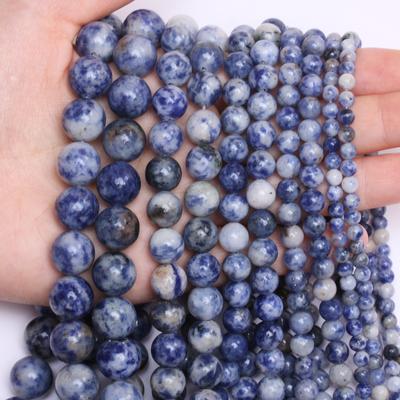 40-15 pezzi 4-12 mm perline rotonde in pietra naturale a pois blu per la creazione di gioielli IY Fashion Bracelet Necklace Beading Accessories