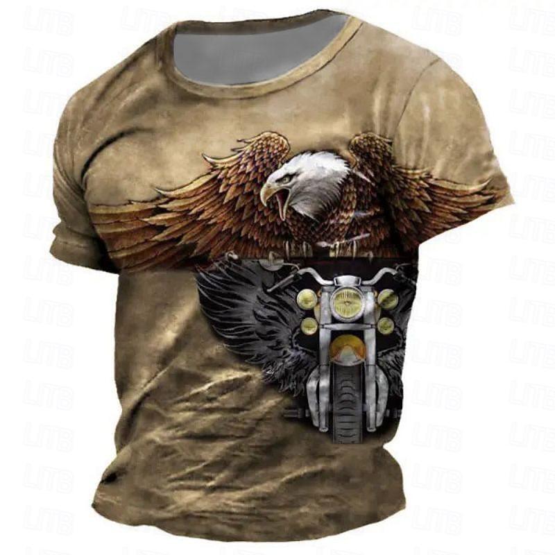 Men's Graphic Eagle Motorcycle T Shirt Short Sleeve T shirt 3D Print Crew Neck Shirt Retro Vintage Casual