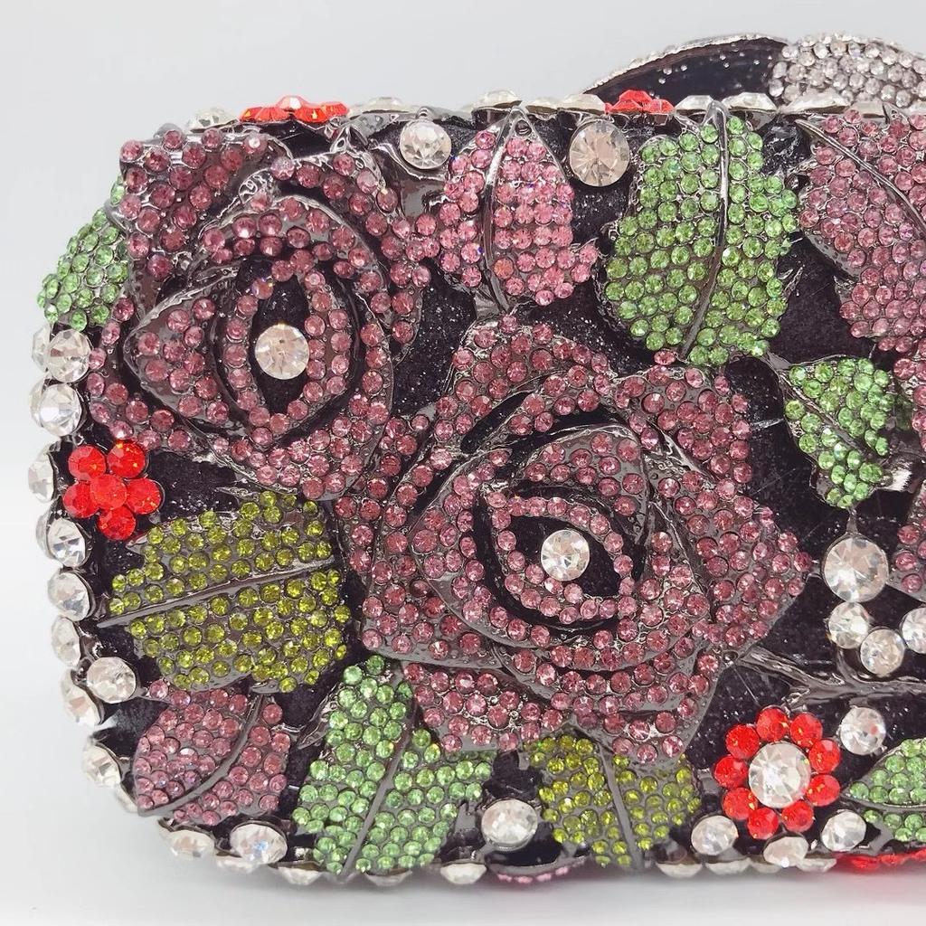 Pochette da Sera Floreale Strass Diamante Bianco Trasparente Oro Metallizzato Fiore Donna Festa Matrimonio Pochette Lady Cena Busta Formale