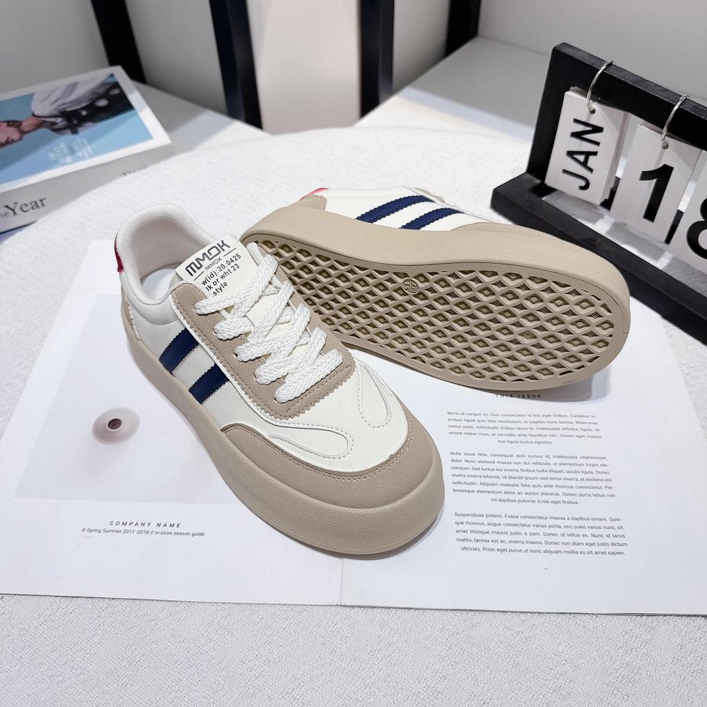 Leather Platform Color Matching Moral Training Shoes Women's Spring 2025 New Ins Tide Internet Celebrity Student Leisure Sports Shoes