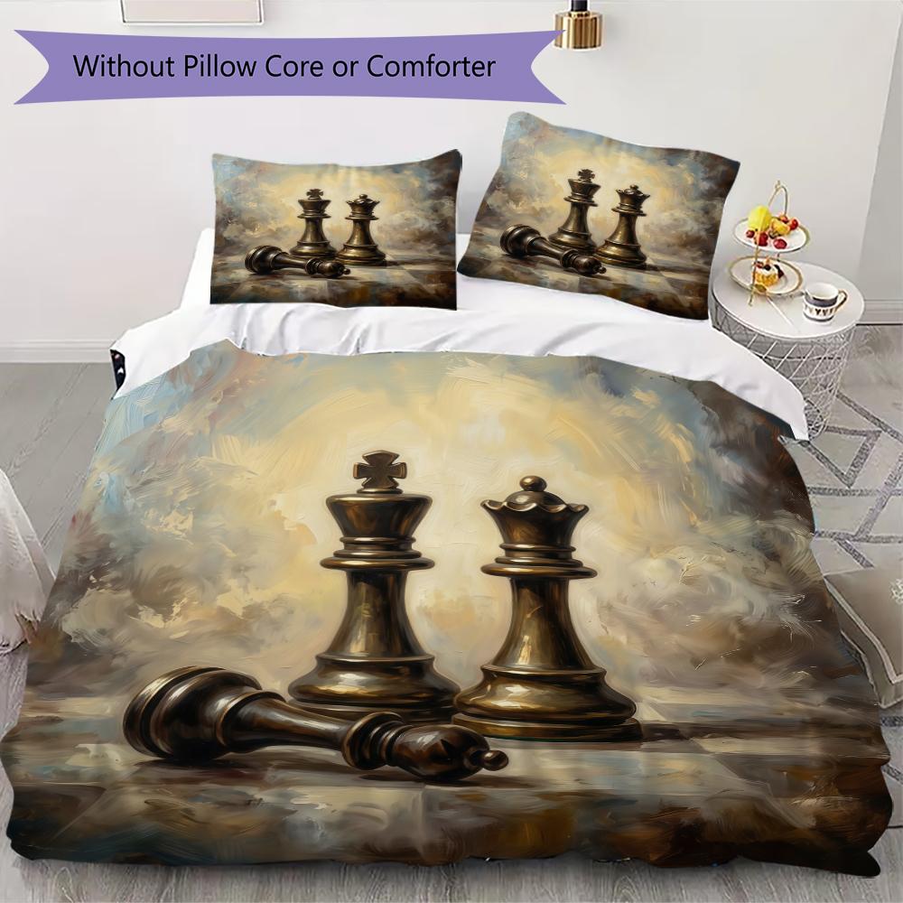 Chess Pattern Bedding Uilt Set Uilt Cover Pillowcase Home Decoration Birthday Gift (1 * Duvet Cover + 2 * Pillowcase Without Core)