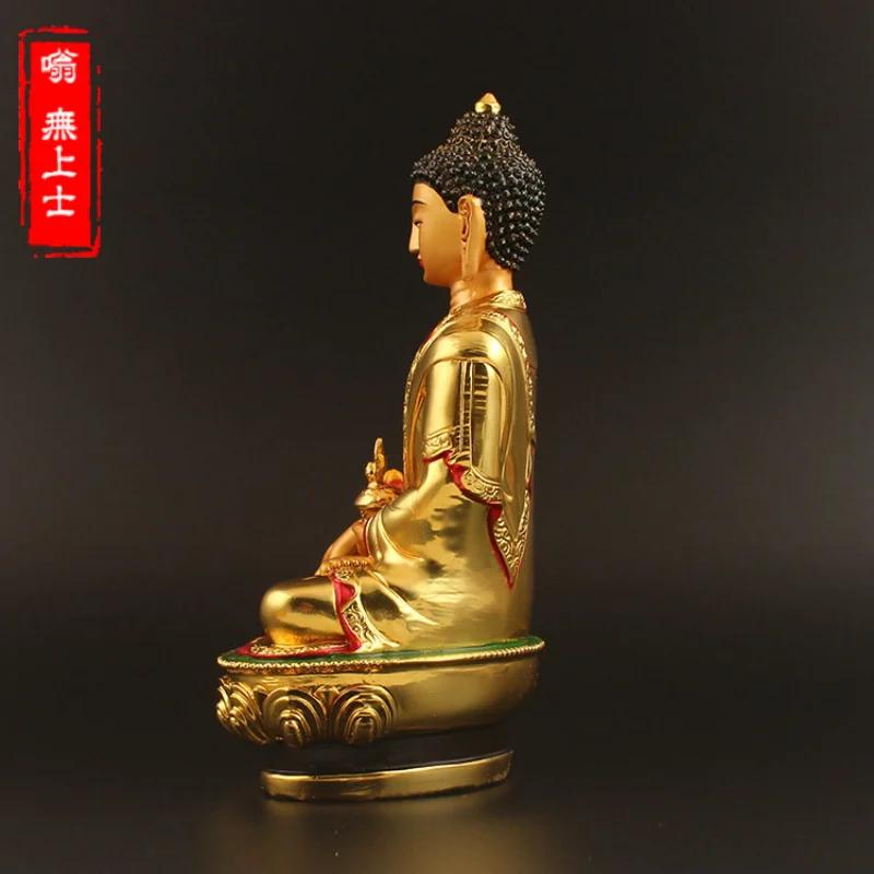 Super Big 21cm Gold Plating Colored Tibetan Tranic Three Treasured Shakyamuni Buddha Statue Figurine Putting Decoration