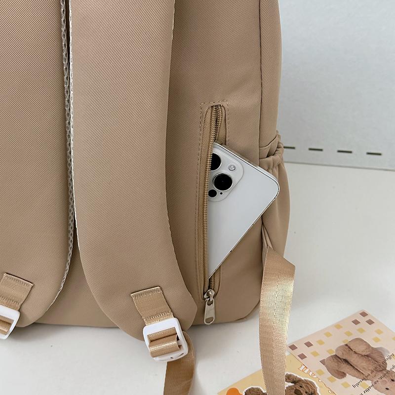 Solid Color Student School Bag Women's Large Capacity Backpack Campus Backpack