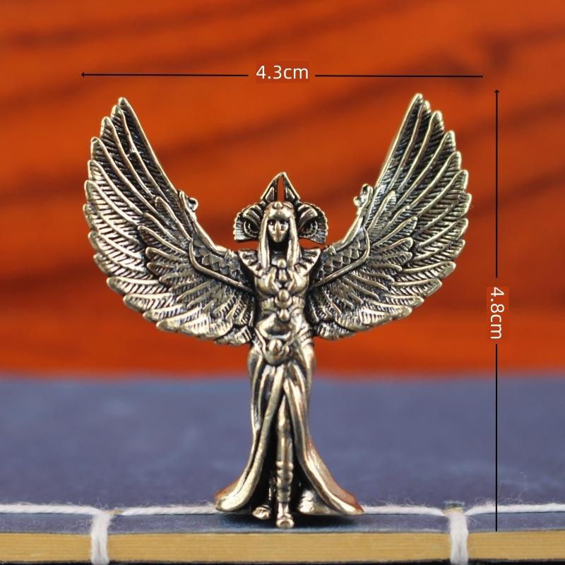 Vintage Brass Egyptian Goddess Statue Angel Wing Figurine Creative Desk Decor Retro Metal Ornament Mythology Art Gift
