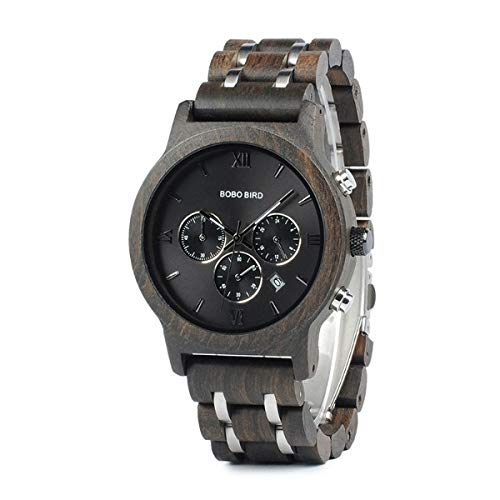 BOBO BIRD Men's Wooden Watch with Quartz Movement and Chronograph Function, a Great Birthday Gift (P19-1)