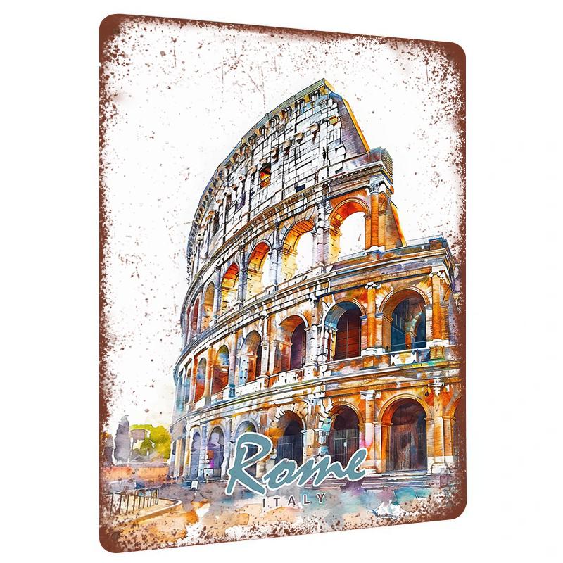 Watercolor Style Colosseum Metal Wall Art Italian Landmark Decor for Living Room Bedroom Home Decoration