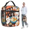 Eine Katze, die Nudeln isst, Isolierte Lunchtasche für Kinder, Schul-Kühlbox, Thermische Lebensmittelbox, Tragetasche, Auslaufsichere Lunchboxen Behälter