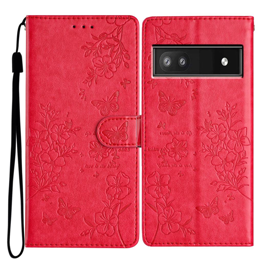 For Google Pixel 8a Wallet Phone Case Butterfly Floral Imprint Stand Leather Cover