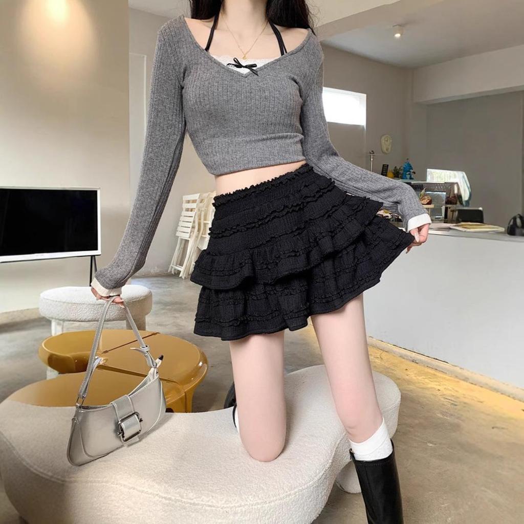 Women's Black Puffy High-Waist Ballet Skirt - Summer 2025 Fashion, Anti-Exposure