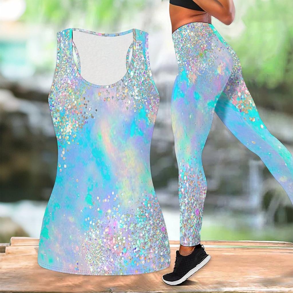 Marmoriertes gedrucktes Yoga-Outfit für Damen Mode-Workout-Leggings Fitness-Sport-Freizeit-Yoga-Set Sportanzug