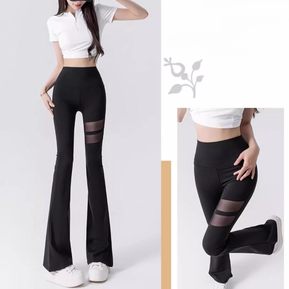 Thin Hollow Out Mesh Flare Pants Women Summer High Waist Yoga Pants Comfortable Shaping