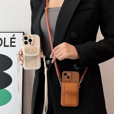 Voor IPhone17plus Portemonnee Crossbody Touw Riem Telefoonhoesje voor Apple 17 Portemonnee 15 Kaarthouder 13 Beschermhoes