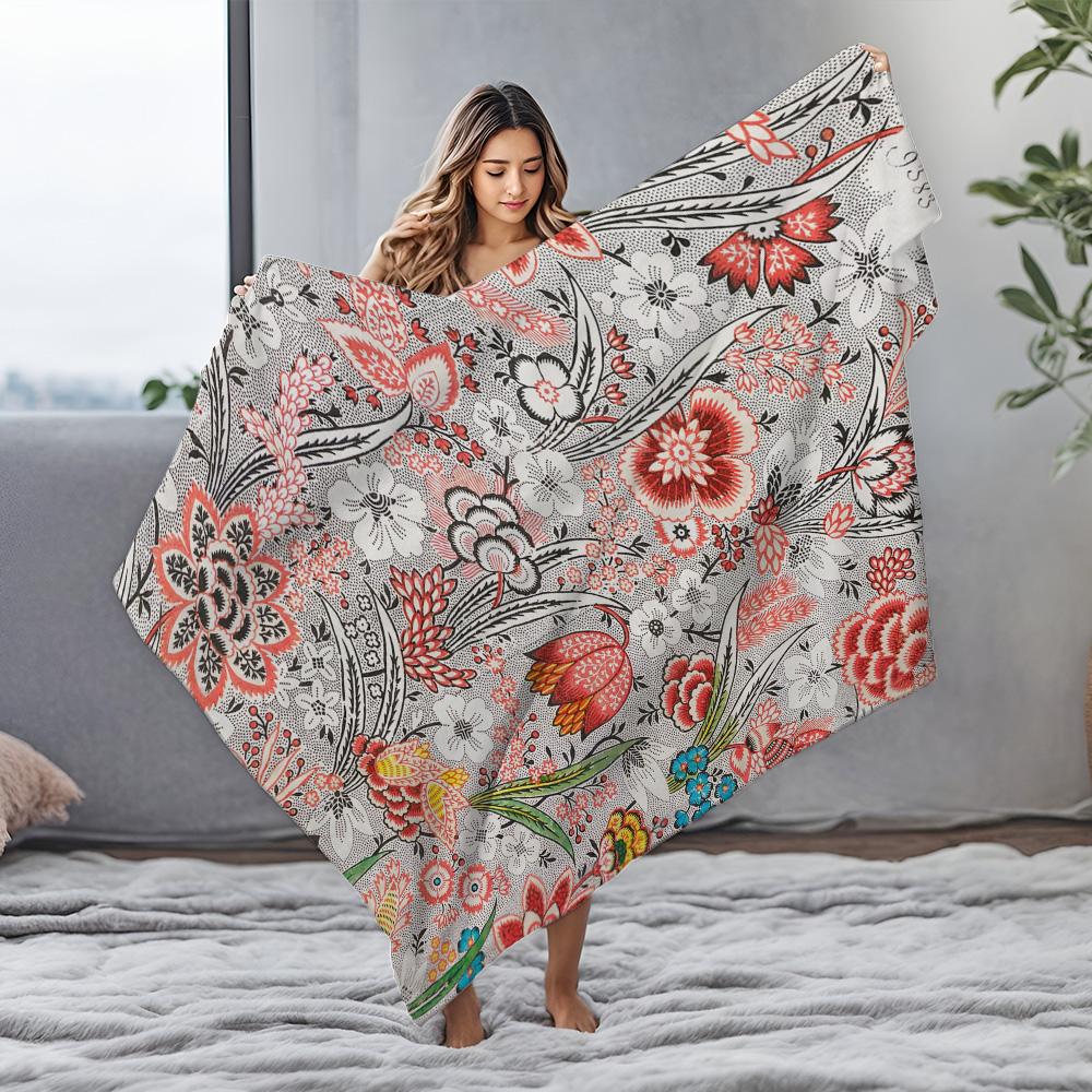 Floral Pattern Blanket For Kids Teens Adults Soft Cozy Fleece Throw Blanket Bedding Decorative Gift