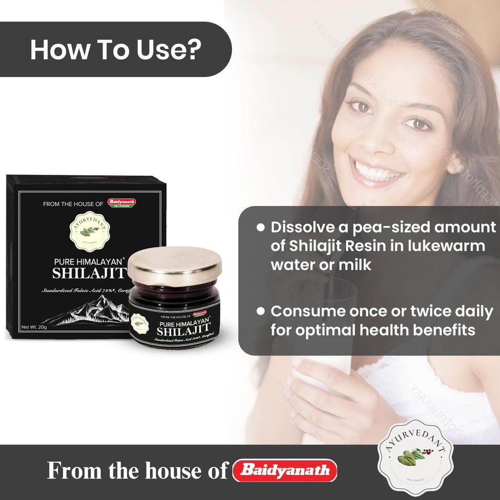 Baidyanath Ayurvedant Pure Himalayan Shilajit Resin 20g Certified for Stamina Boost and Energy Support